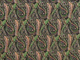 Colorful kashmir shawl fabric with swirly pattern