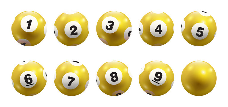 Vector Bingo / Lottery Yellow Number Balls 1 to 9 Set Isolated on White Background