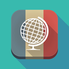 Long shadow France flag with  a table world globe