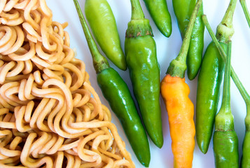 Instant noodle and fresh spicy chili