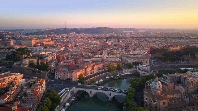 rome skyline aerial view at sunrise pan on vatican city