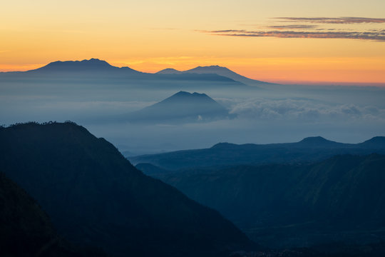 Beautiful sunrise at Bromo volcano mountain, East Java, Indonesia