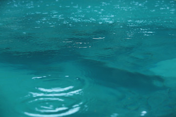 Naklejka premium Rain drops falling on water surface