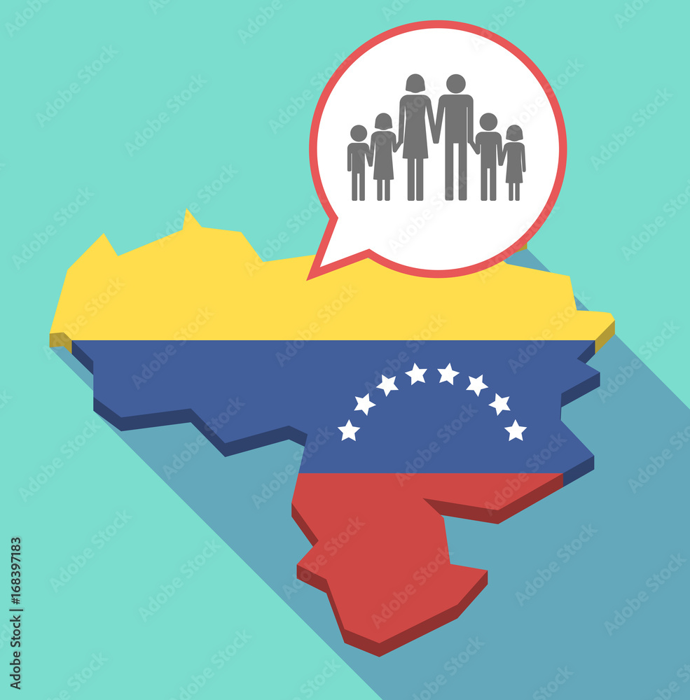 Canvas Prints Long shadow Venezuela map with a large family  pictogram