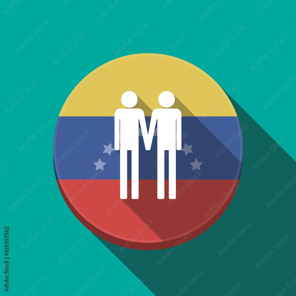 Poster long shadow venezuela button with a gay couple pictogram