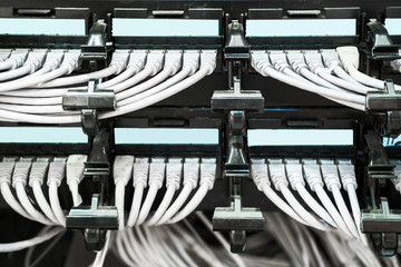 Network panel, switch and cable in data center