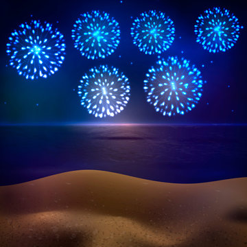 Fireworks on the beach. Vector