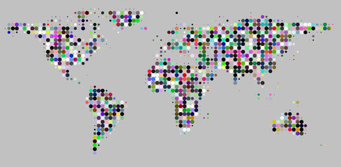 welt karte bunt raster hellgrau