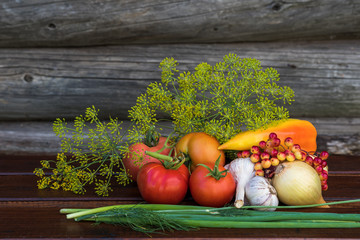 Vegetables from the garden tomato, onion. garlic, pepper, dill