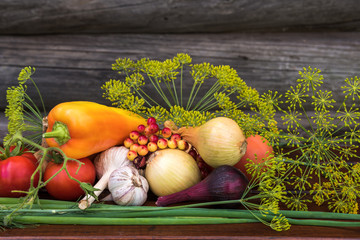 Vegetables from the garden tomato, onion. garlic, pepper, dill