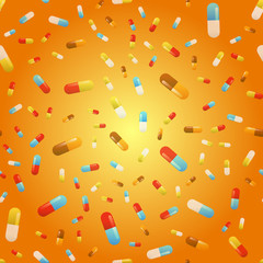Seamless pattern with colorful pills. Vector background.