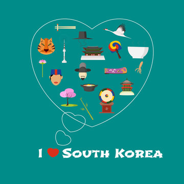 Heart shape illustration with I love South Korea quote