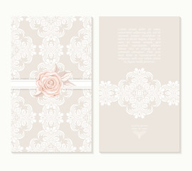set invitation card with lace decoration for wedding, birthday, Valentine's day and other holidays. Template vector frame. 