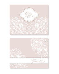 set invitation card with lace decoration for wedding; birthday; Valentine's day and other holidays. Template vector frame.