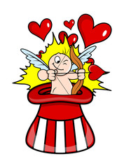 Funny Cupid in Hat and Aiming
