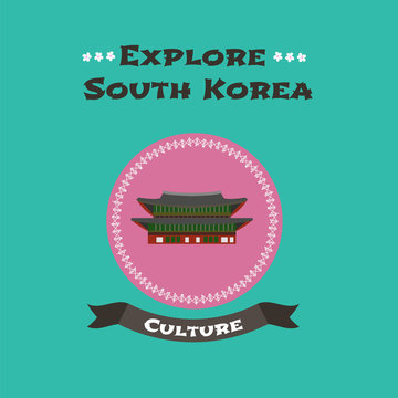 Travel to South Korea concept illustration. Ancient Gyeongbokgung fortress in Seoul