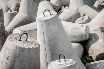 Pile of concrete armour breakwaters at a sea coast