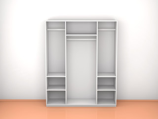 the empty wardrobe in the interior. 3D rendering