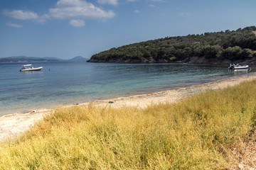 Panoramic view of Vathi Beach at Sithonia peninsula, Chalkidiki, Central Macedonia, Greece