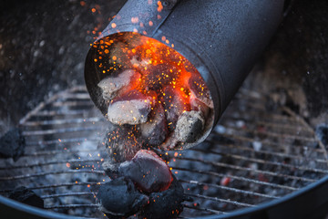Barbecue with hot red charcoal
