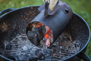 Barbecue with hot red charcoal
