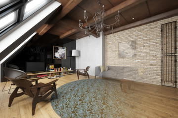 Wohnzimmer in der Mansarde (Vision)