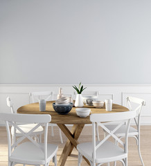 Mock up wall in interior with dining area. living room modern style. 3d illustration