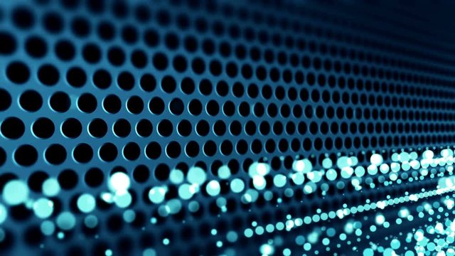 Perforated sheet metal with moving particle effect. 4K UHD intro video loop animation.