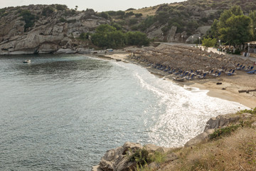 Panoramic view of Klimataria Beach at Sithonia peninsula, Chalkidiki, Central Macedonia, Greece