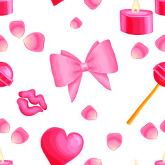 Obraz na płótnie Canvas Pink vector seamless pattern with valentine items