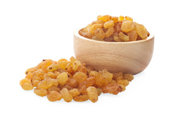 Pile of yellow raisins isolated