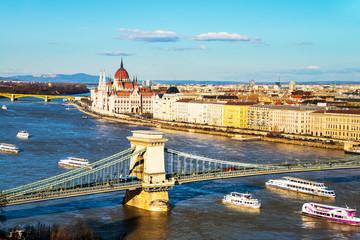 Obraz premium Aerial view of Budapest, Hungary with clouds