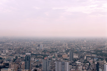 Fototapeta premium Bangkok cityscape high panorama. High view of buildings, river and traffic.