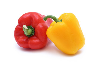 red and yellow pepper on a white background