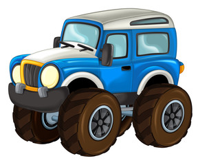 cartoon happy and funny off road car looking like monster truck / vehicle