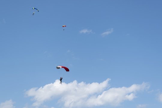 Russia, Kolomna, Aerograd, Landing skydiver.