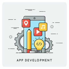 Mobile application development. Vector flat illustration.