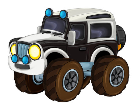 cartoon happy and funny off road car looking like monster truck / vehicle