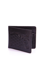 One purse, genuine leather with embossing ,black brown colors,Fashionable men's accessory To store money on a white background