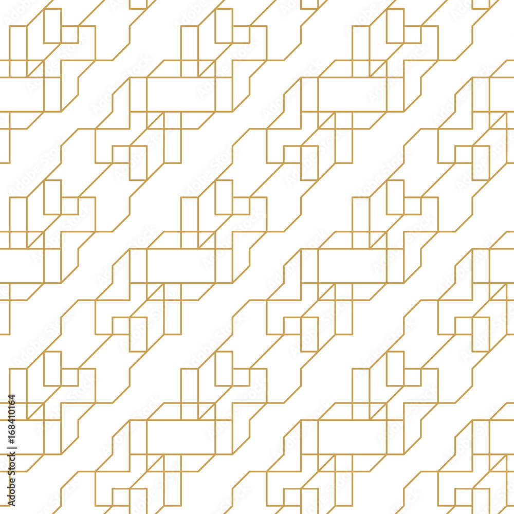 Leinwandbilder Abstract geometric seamless pattern with lines and polyginal elements isolated on the white background.