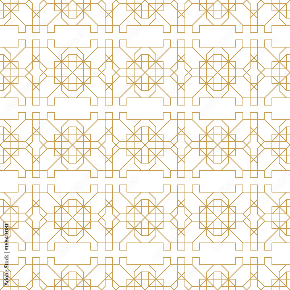 Leinwandbilder Abstract geometric seamless pattern with lines and polyginal elements isolated on the white background.