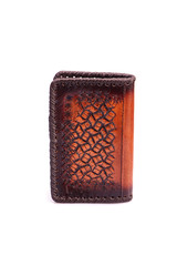 One purse, genuine leather with embossing ,black brown colors,Fashionable men's accessory To store money on a white background