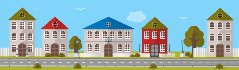 Various Multi-Colored Buildings. Vector illustration