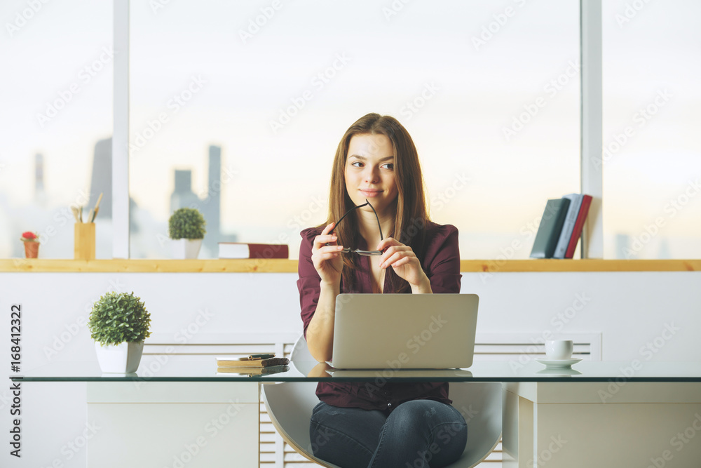 Wall mural Gorgeous woman using laptop