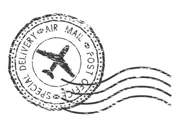 Post service, special delivery air mail black postmark with plane sign.