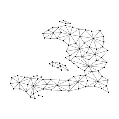 Haiti map of polygonal mosaic lines network, rays and dots vector illustration.