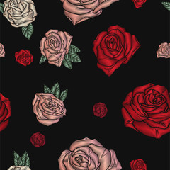Embroidery seamless pattern with roses.