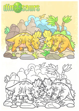 cartoon funny dinosaurs fight each other
