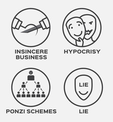 insincere business , hypocrisy , lie and winner vector icon . business concept