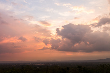 colorful dramatic sky with cloud at sunset.